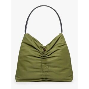 Staud Felix Nylon Tote Green Leather Medium Shoulder Bag Travel Office Hobo